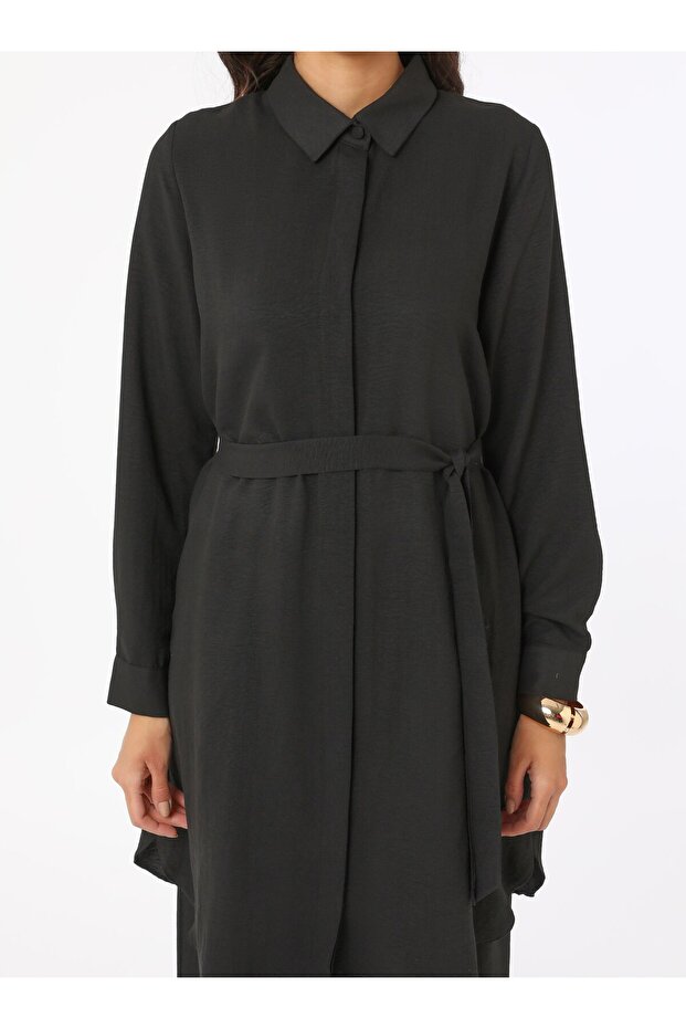 Soft Buttoned Tunic Pants Double Set - Black - - 5