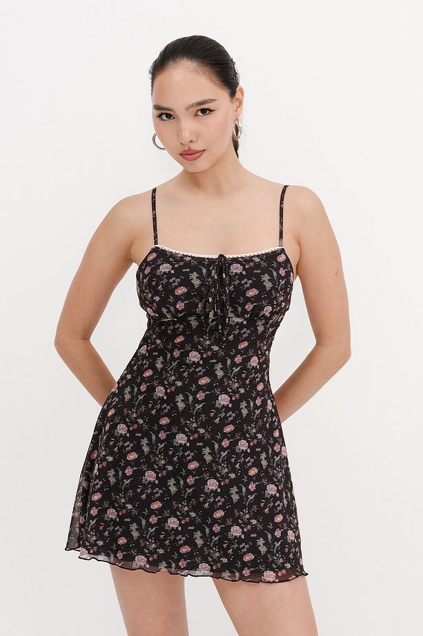 Çiçek Desenli Mini Elbise E17297 - 4