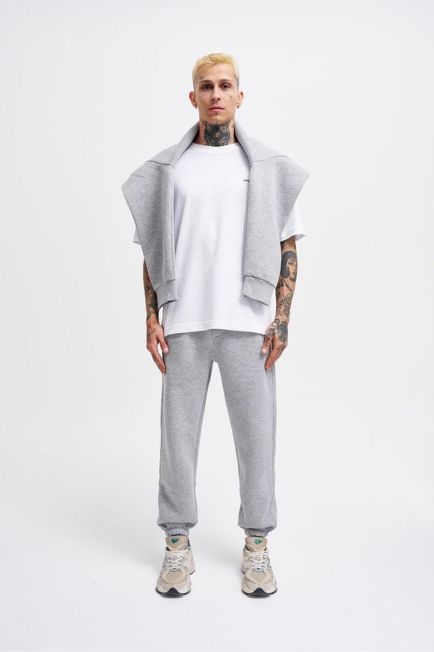 Erkek Relaxed Jogger Basic Eşofman Altı Grey Melange - 5