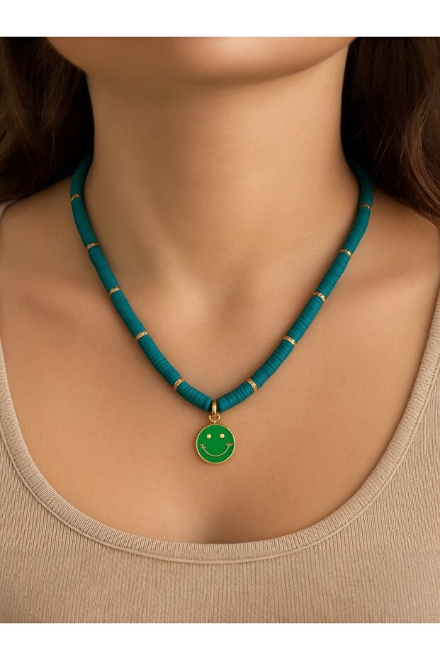 Turquoise - Green Fimo Bead Necklace Set – Smiley Face Smiley