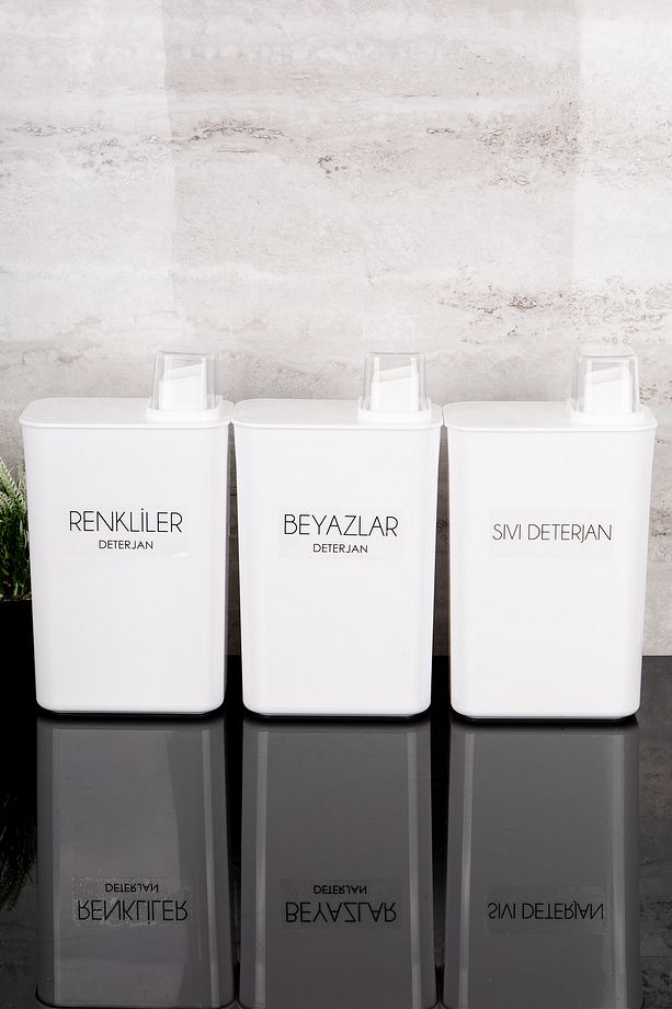 3lü Kendinden Ölçekli Deterjanlık Kutusu Seti Renkliler Beyazlar Sıvı Deterjan Etiketli 3000ml - 4