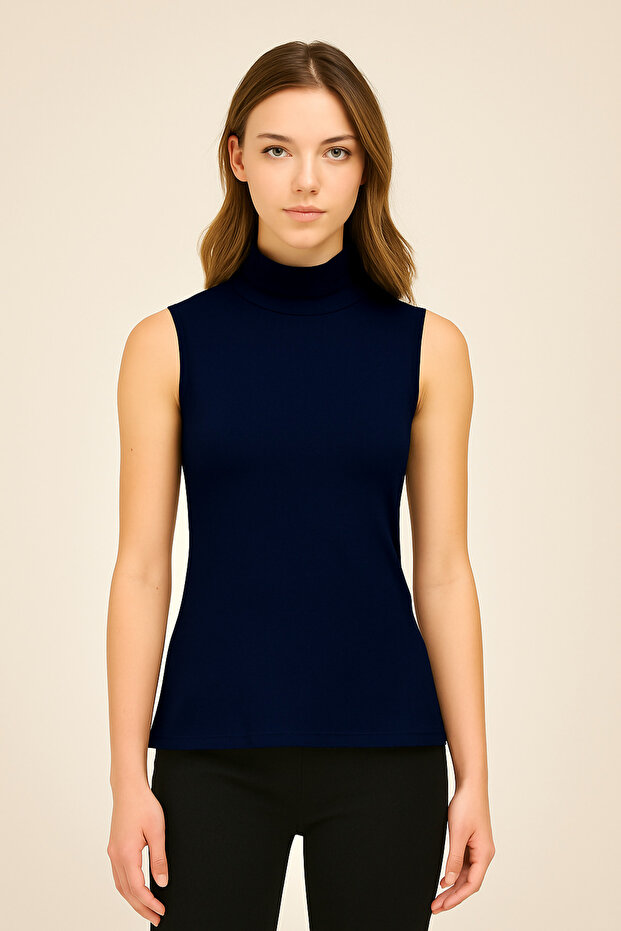 Women's Sleeveless Turtleneck Combed Cotton Blouse