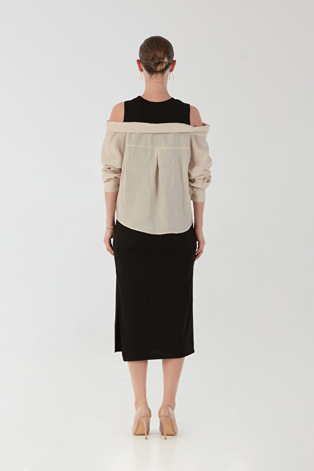 Basic Gömlek Detaylı Yırtmaçlı Elbise - 6