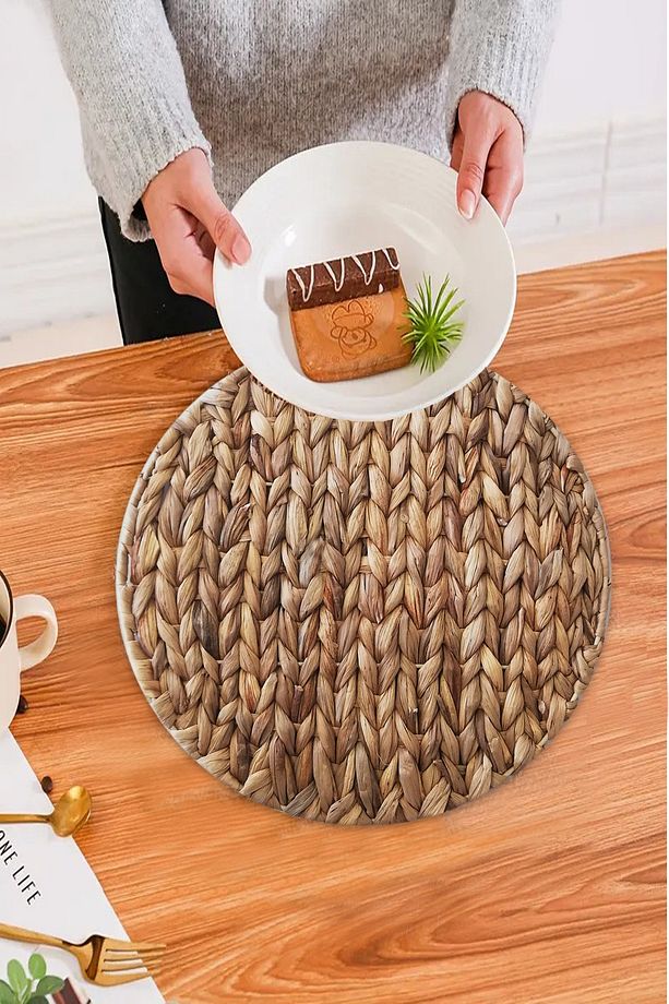 1 Adet Amerikan Hasır Servis Supla Örme Bambu Yuvarlak Supla 35 cm - 2