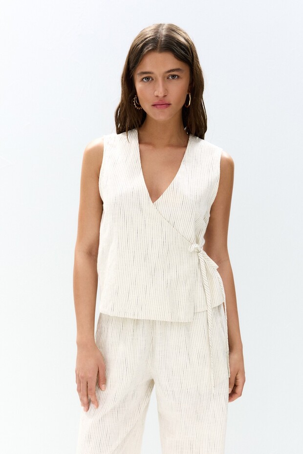 Çizgili rustik kruvaze top - 7