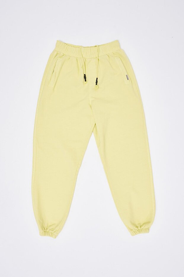 Erkek Yıkamalı Basic Jogger Sarı Eşofman Altı - 8