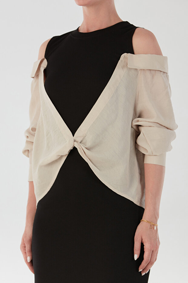 Basic Gömlek Detaylı Yırtmaçlı Elbise - 7