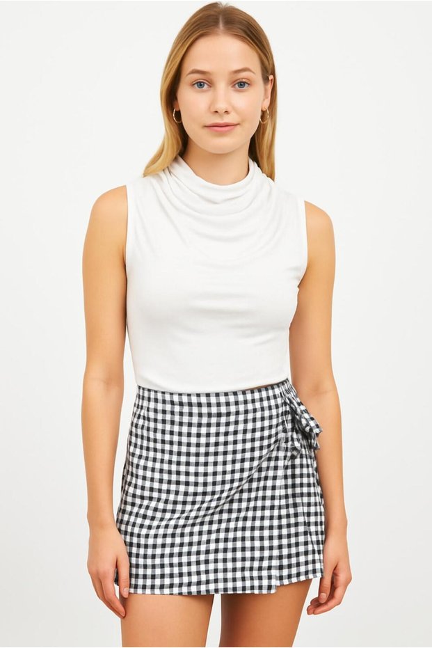 Decked Collar Sleeveless Blouse - White