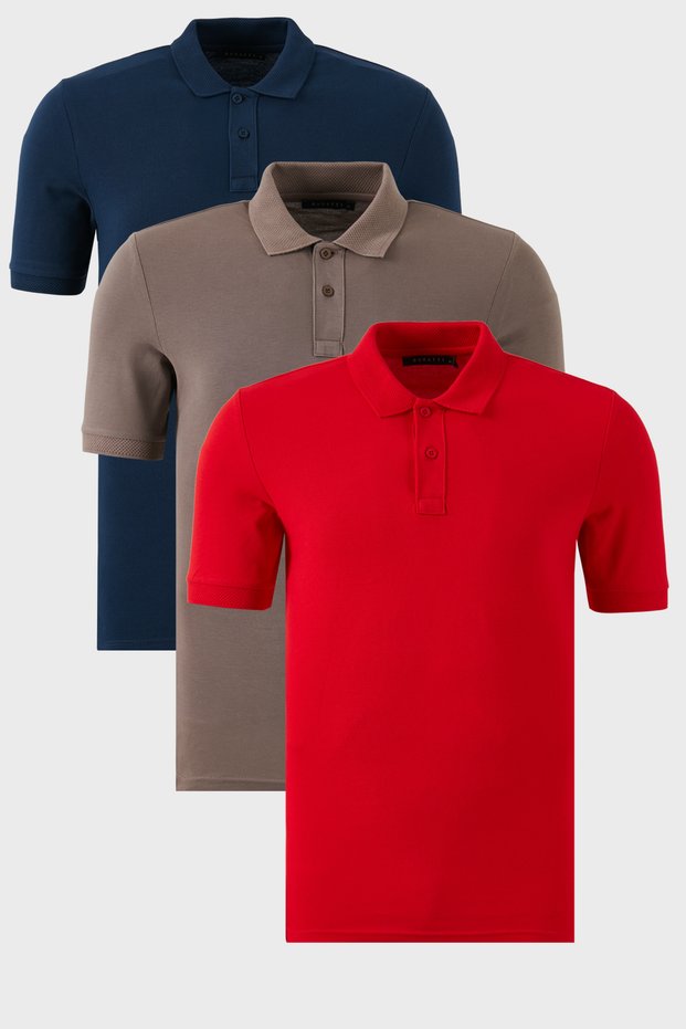 Cotton Regular Fit Buttoned 3 Pack Polo Neck t Shirts Men's Polo Neck t Shirt 5902739S3