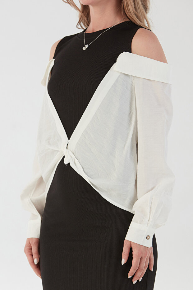 Basic Gömlek Detaylı Yırtmaçlı Elbise - 5