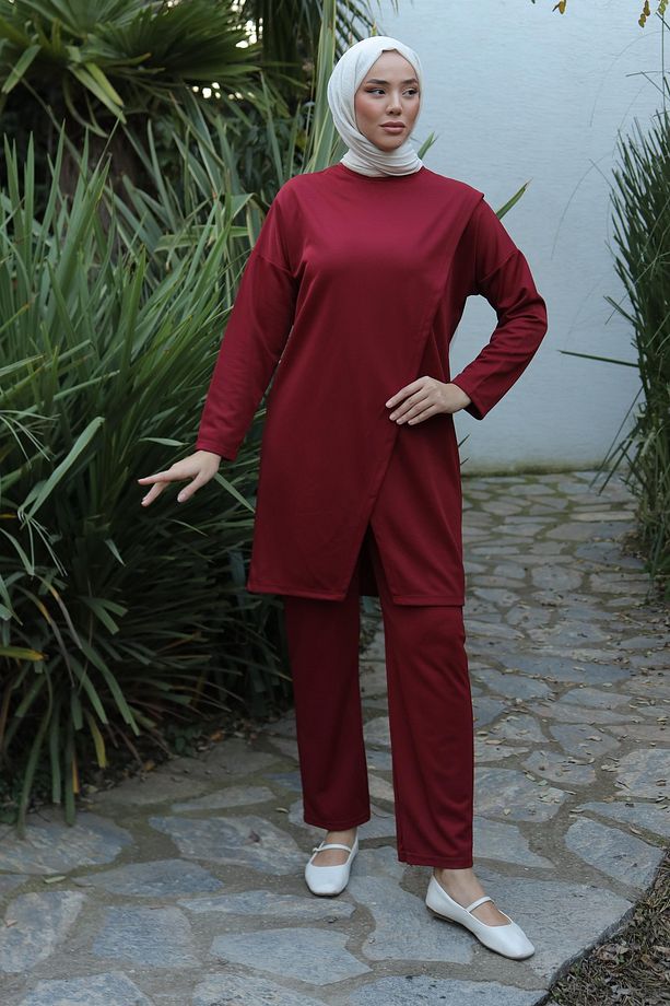 Spor Tunik Pantolon İkili Takım Bordo - 13154 - 1