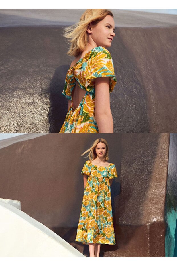 Yaprak baskılı elbise - 4