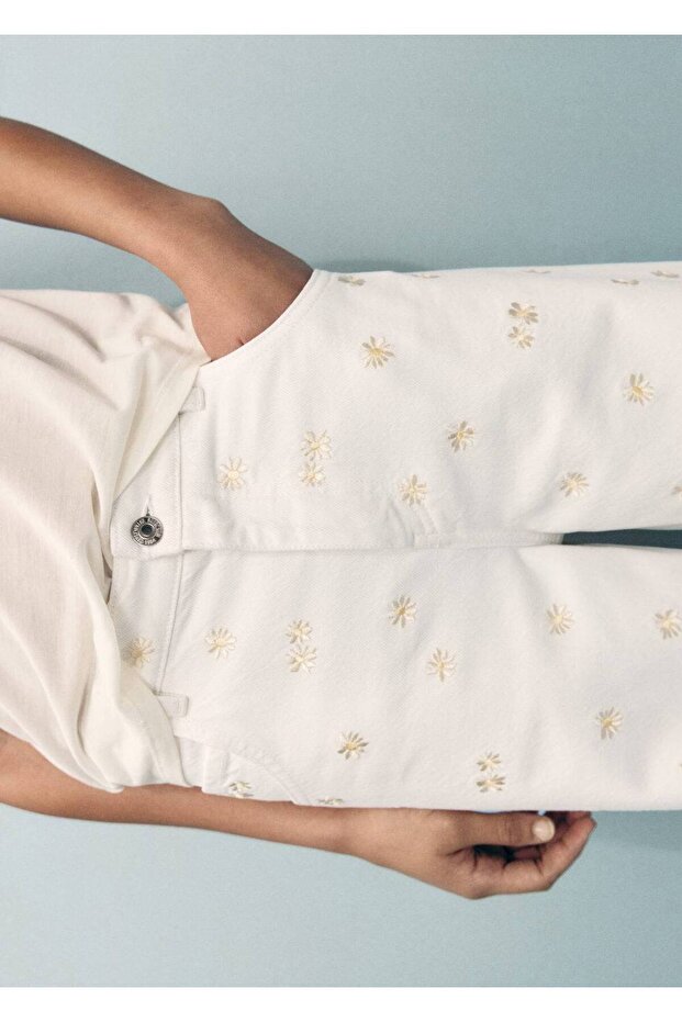 Wideleg çiçek işlemeli jean - 6