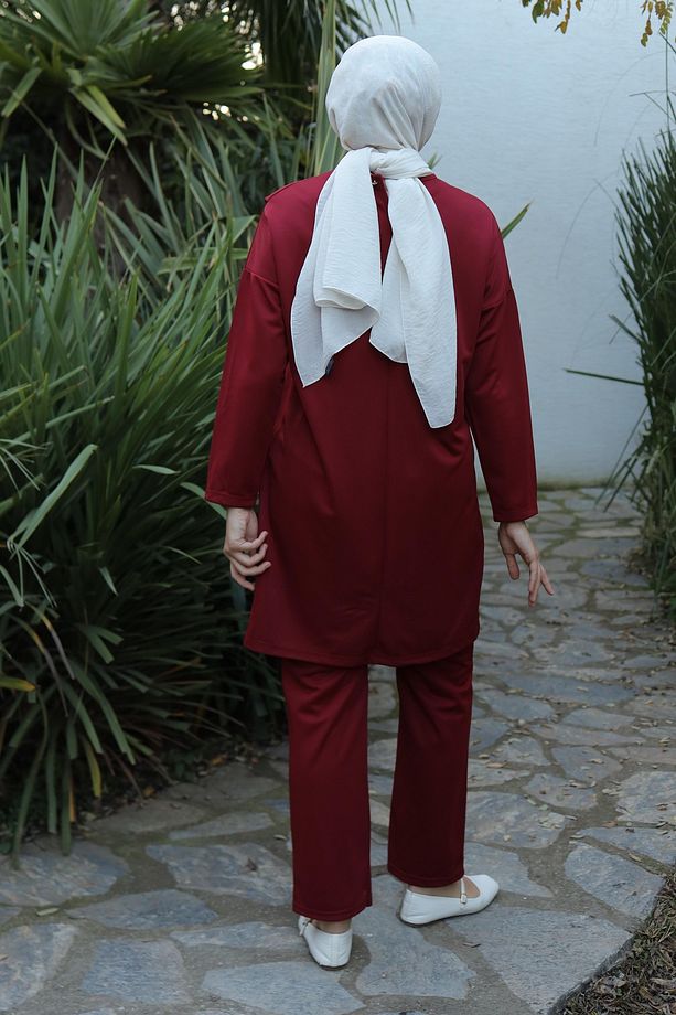 Spor Tunik Pantolon İkili Takım Bordo - 13154 - 5