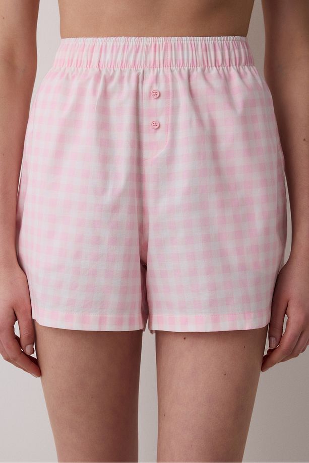 Pink Gingham Şort Pembe Pijama Altı - 1