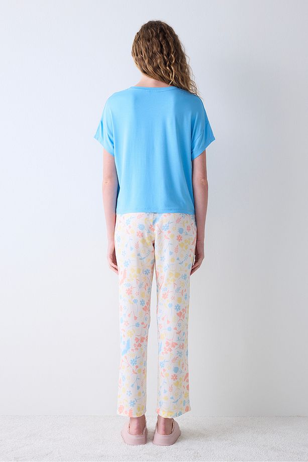 Hannah Mavi Tişört Pijama Üstü - 6