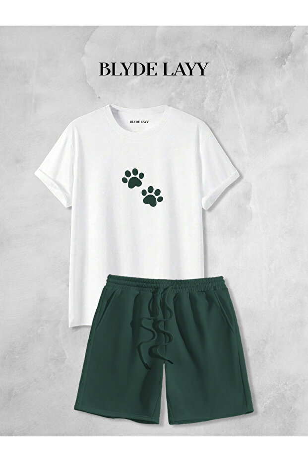 Unisex Paw Design Printed Shorts-T-Shirt Set