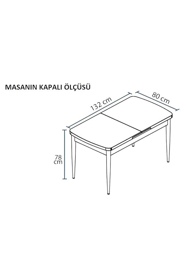 Monera Ceviz 80 x 132 Açılabilen Sunta Masa Metal Ayaklı Mutfak Masası Takımı 4 Cappucino Sandalye - 2