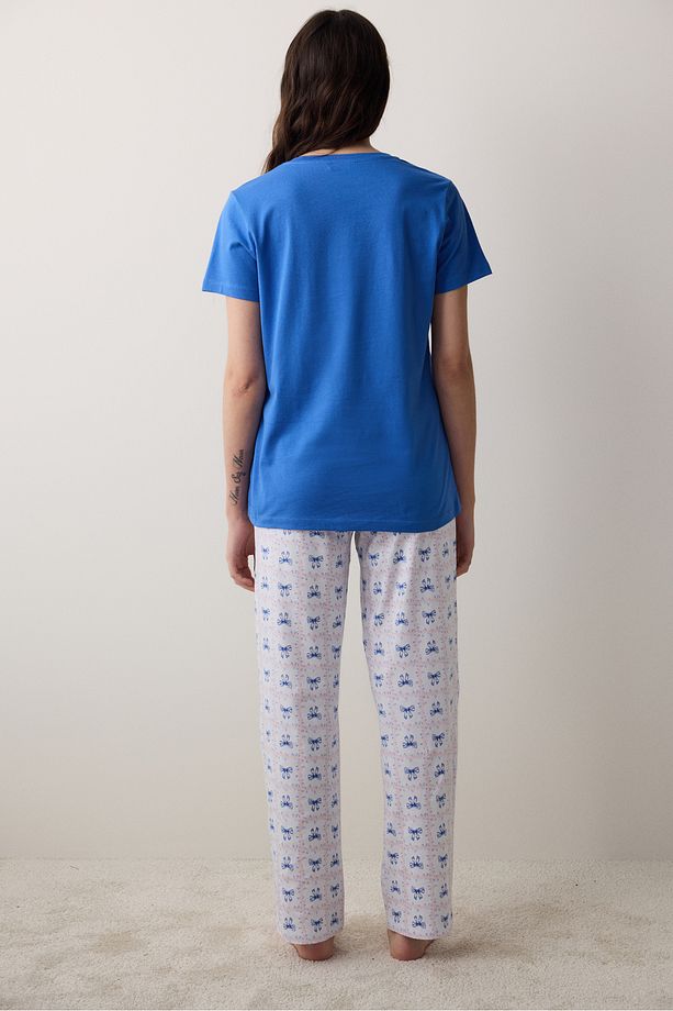 Fancy Bows Pantolon Mavi Pijama Takımı - 5