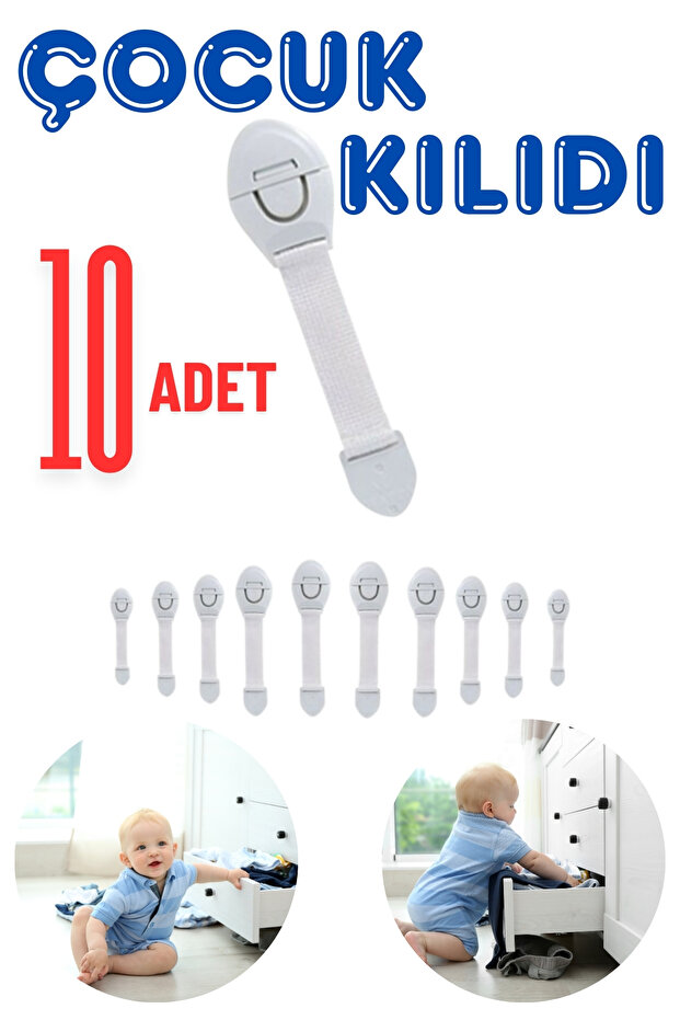 10-Pack White Baby & Child Drawer Lock No Drilling Required, Cabinet & Drawer Safety Lock