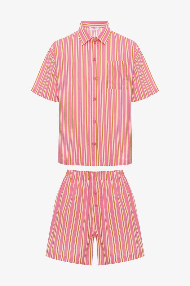 Mara Gömlek Şort Pembe Pijama Takımı - 6