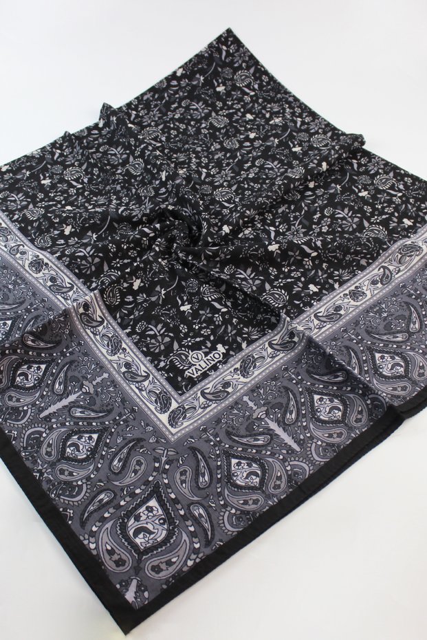 120X120 Ethnic Patterned Cotton Floral Scarf - Black