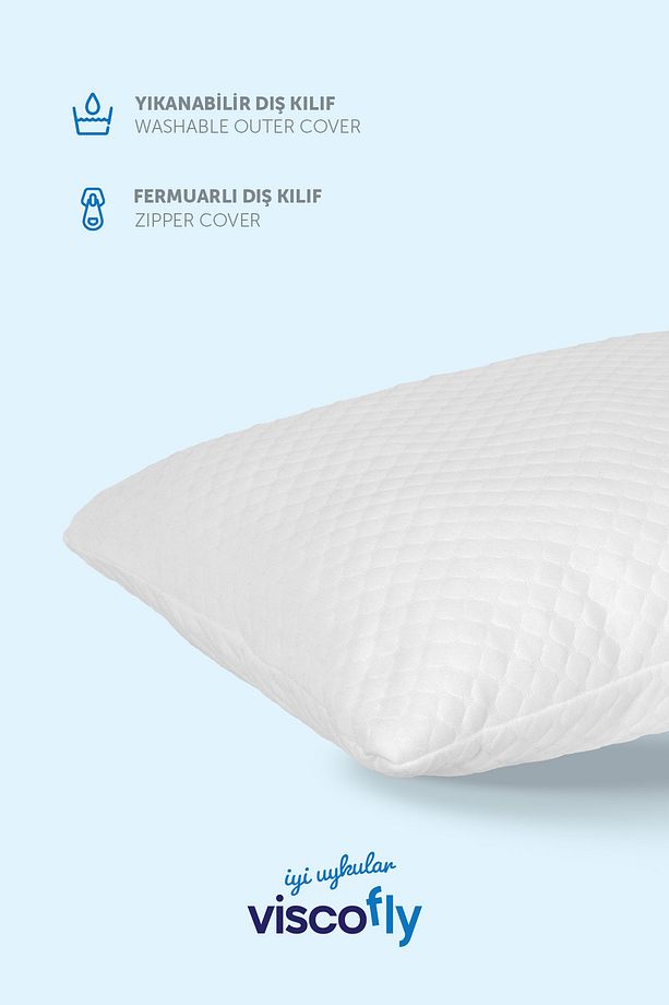 2 Adet Pamuklu Yüksek ve sert Ortopedik Visko Boncuk Dolum Yastık 50 x 70 Beyaz Visko - 2