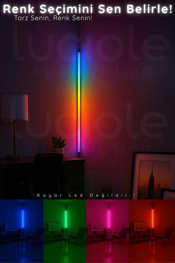 Led Abajur Aplik Gece Lambası Rgb Lambader 16 Renkli Uzaktan Kumandalı Işık 4 Animasyonlu Luciled1 - 3