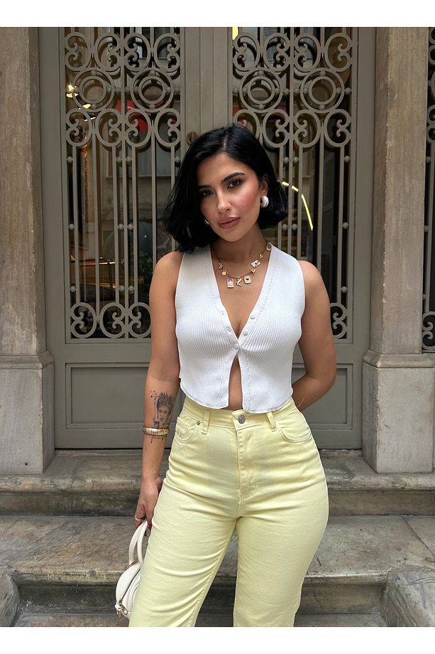 MARKA MODEL BOYFİT YIKAMALI SARI PANTALON - 6