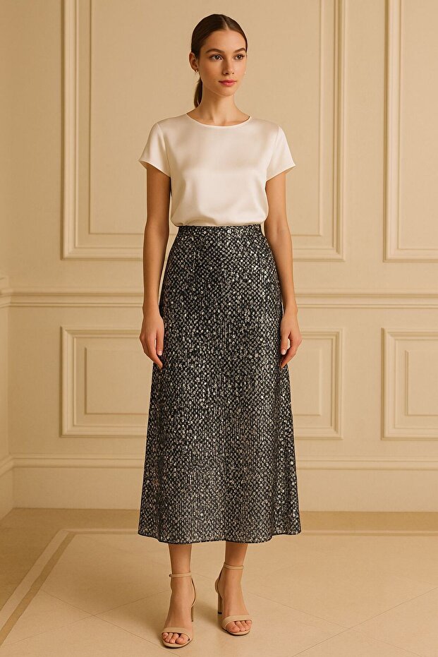 Antrasıt 85 Cm Payet Etek - 2