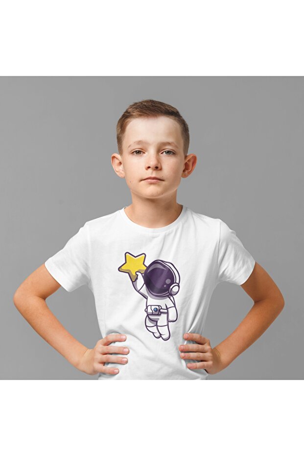 100% Cotton Children's -Starry Astronaut- Transfer Printed Round Neck Short Sleeve T-Shirt