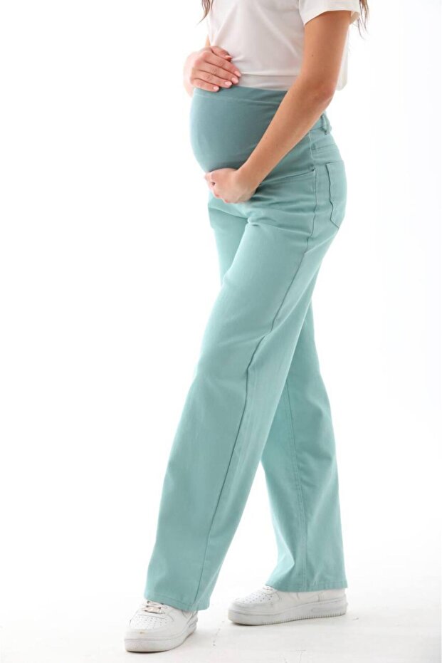 Hamile Esnek Karın Bantlı Beli Ayarlanabilir Boru Paça Kot Pantolon - 3