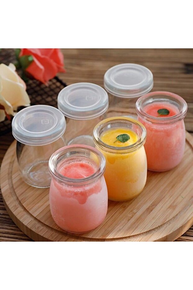 6PCS Yogurt Glass Jar with Lid, Mini Dessert Clear Glass Jars (200 ml)