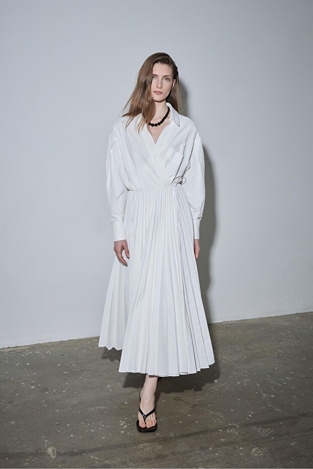 Beyaz Celia Anvelop Elbise - 5