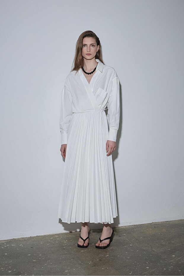 Beyaz Celia Anvelop Elbise - 1