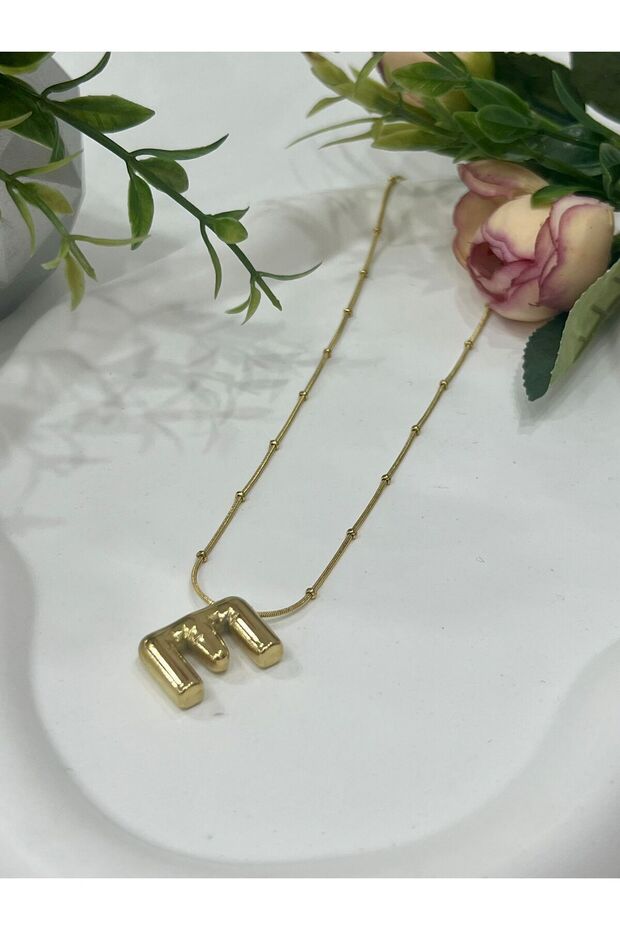 Bubble Bombeli Gold Harf Kolye (E Harfli) - 4