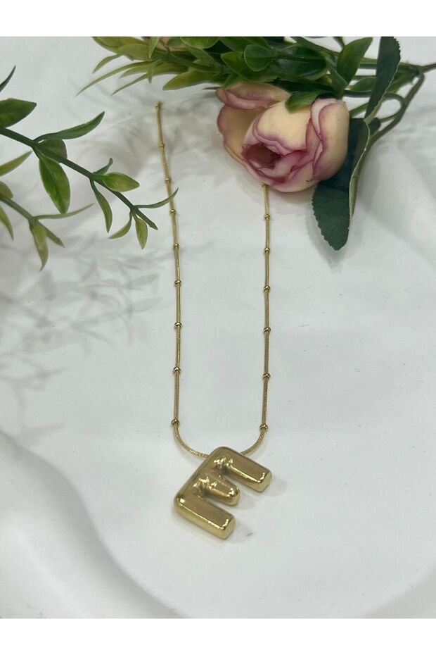 Bubble Bombeli Gold Harf Kolye (E Harfli) - 5