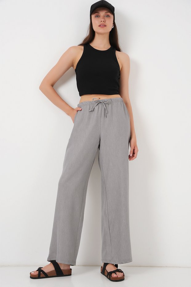 Women's Wide Leg Linen Trousers 6735 - Gray