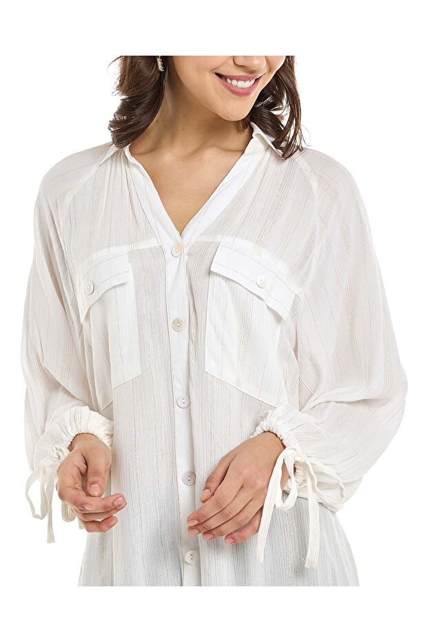 قميص تونيك سادة بأكمام منفوخة - 5