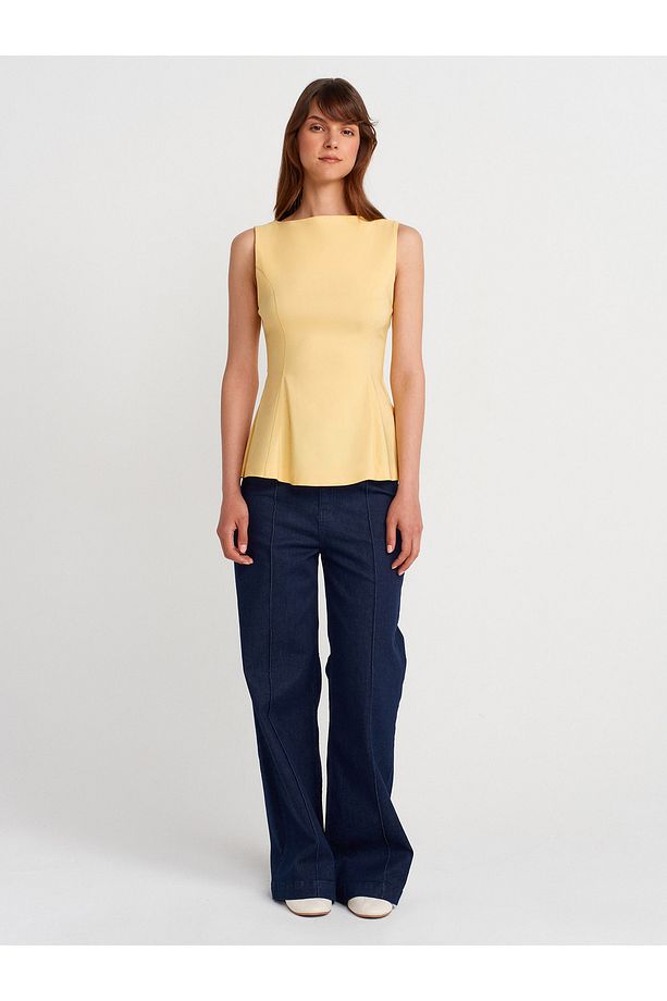 50281 Peplum Top-Sarı - 4