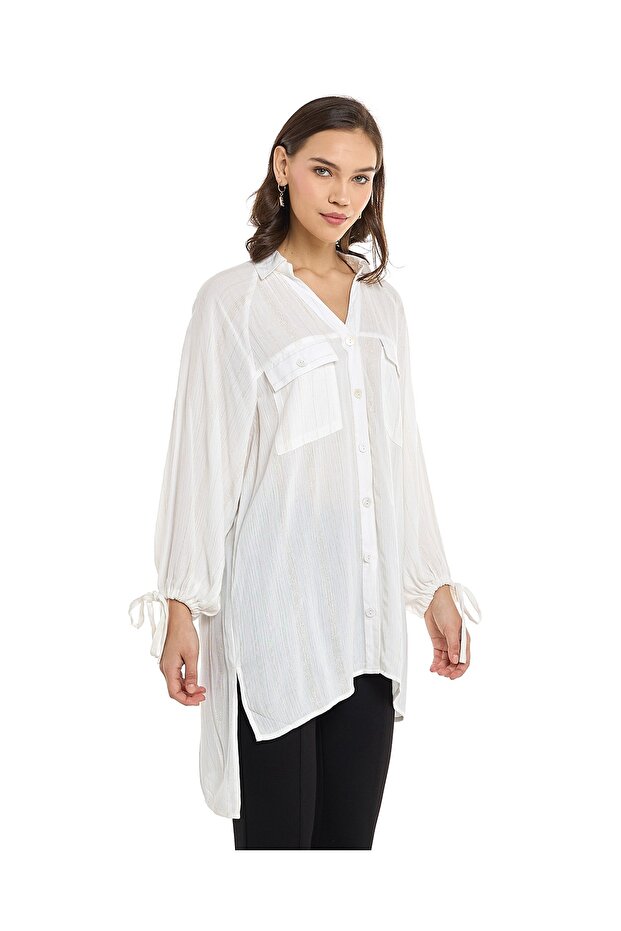 قميص تونيك سادة بأكمام منفوخة - 2