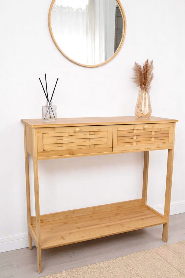 Bambu Dekoratif Raflı 2 Çekmeceli Dresuar Konsol DB-0012 - 5