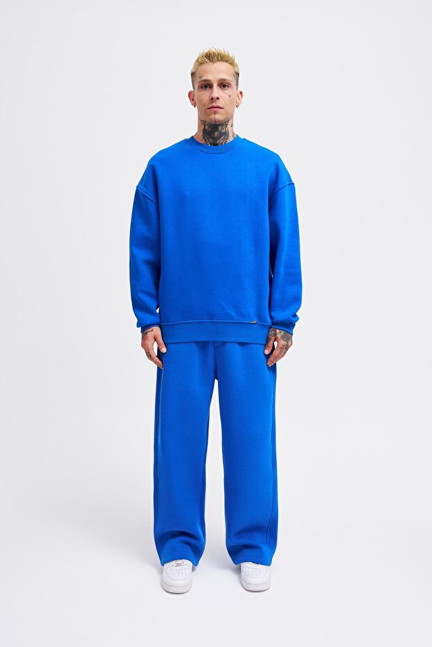 Erkek Oversize Basic Sweatshirt SOFT BLUE - 4