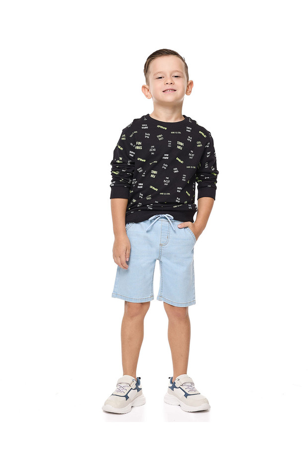 Faded Denim Shorts with Drawstring Waist