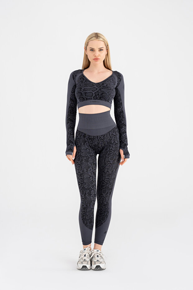 Super Stretchy Push-Up Detailed Snake Print Sports Long Sleeve Set