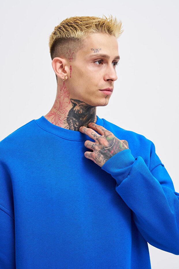 Erkek Oversize Basic Sweatshirt SOFT BLUE - 2