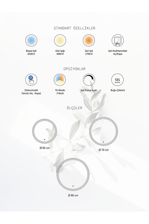 - Nova LED Aydınlatmalı Ayna - Tri-Color + Dimmer + Defogger - 2