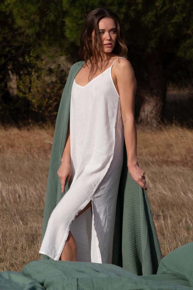 Este Strap Slit Long Casual Dress Cream