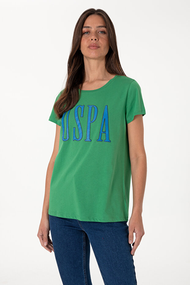 Women's Light Green Crew Neck T-Shirt 50305842-Vr092