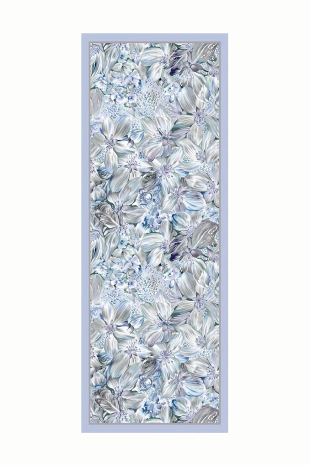 Ice Blue Larin Pattern Cotton Shawl - 2